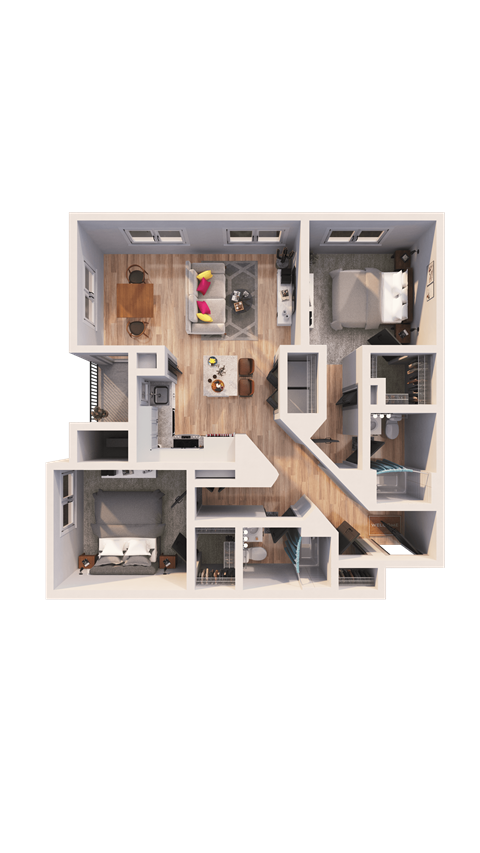 a 3d floor plan of an apartment